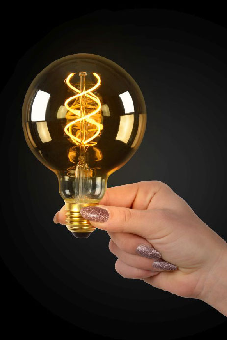 Lucide LED Bulb - Filament bulb - Ø 9,5 cm - LED Dim. - 1x5W 2200K - Amber